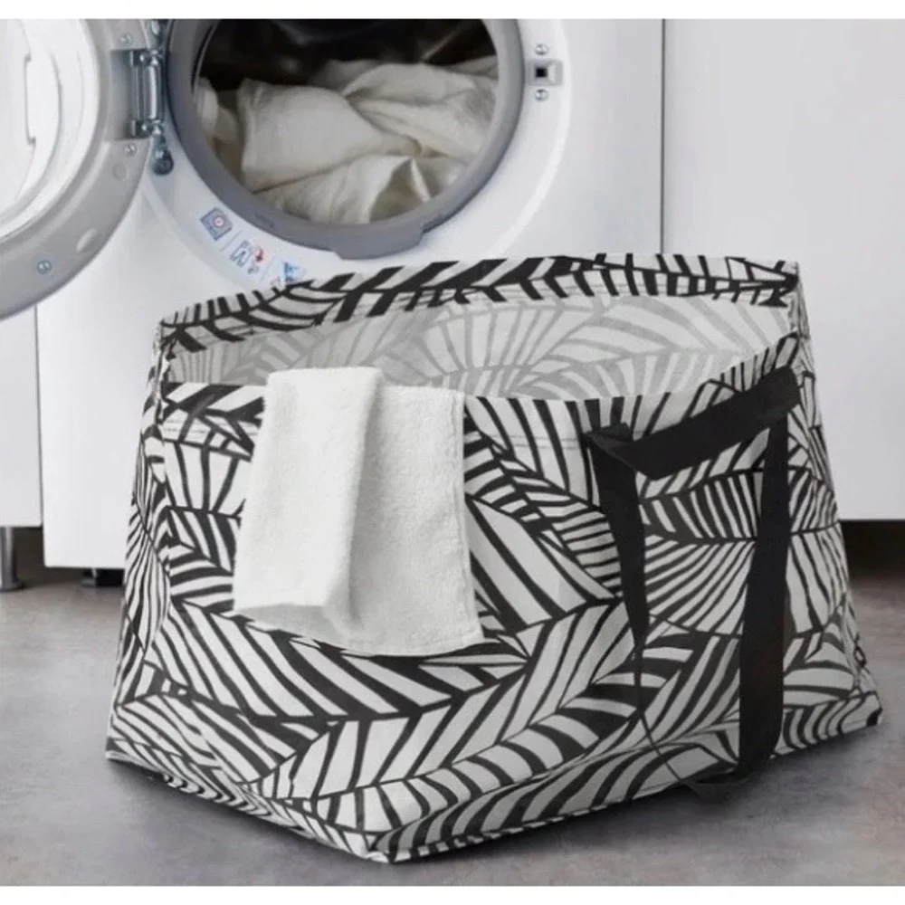 Lot of 6 IKEA SLUKIS Extra Large Storage Bags Black White Leaf Pattern Tote